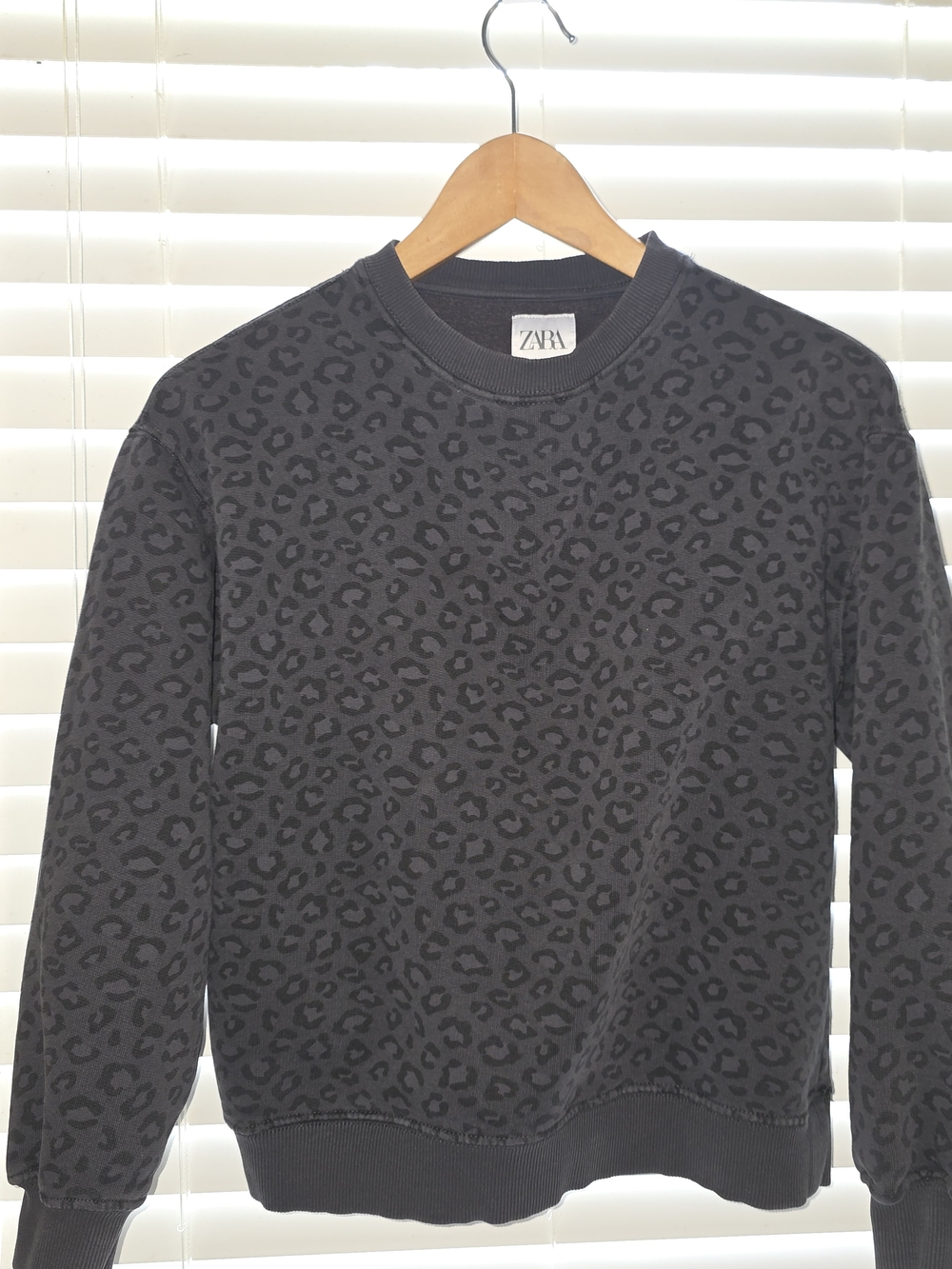 Zara Dark Gray Leopard-Print Crewneck Sweatshirt